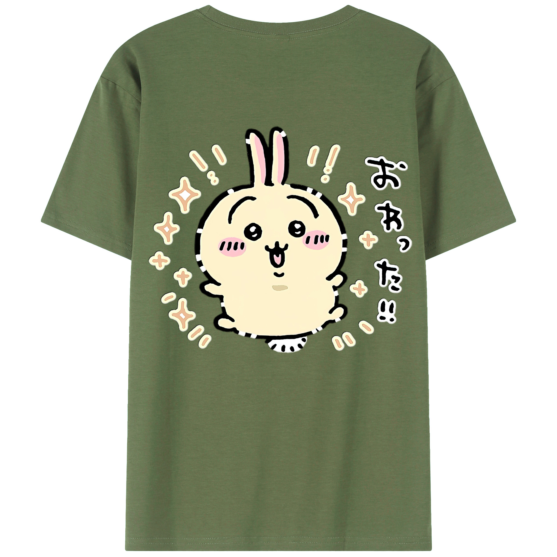 （画像用） ちいかわ うさぎ Chii-kawa usagi 綿100％ メンズ半袖Tシャツ（バックプリント） 通気性
